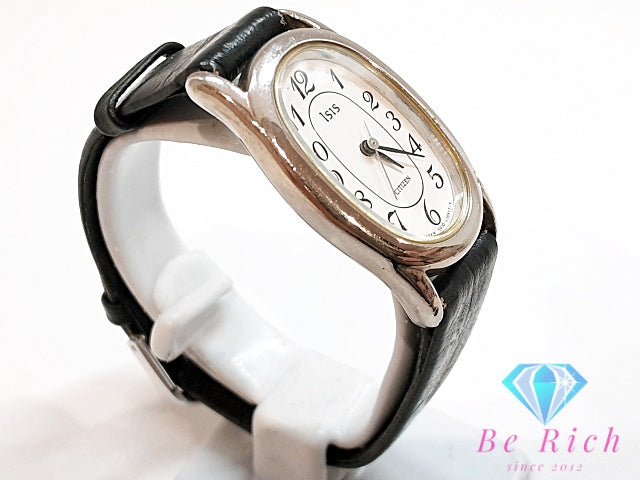 シチズン CITIZEN ISIS レディース 腕時計 オーバル 白 ホワイト ブラック 黒 SS レザー ブレス アナログ クォーツ QZ ウォッチ  【中古】【送料無料】 ht5989