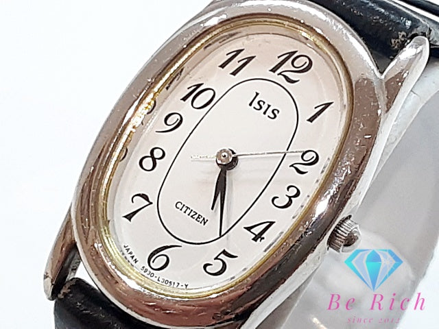 シチズン CITIZEN ISIS レディース 腕時計 オーバル 白 ホワイト ブラック 黒 SS レザー ブレス アナログ クォーツ QZ ウォッチ  【中古】【送料無料】 ht5989
