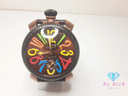 ガガミラノ GAGA MILANO マヌアーレ 48 MM 手巻き メンズ 腕時計 5016.5 500本 限定 茶 ブラウン カーボン SS GP レザー ブレス アナログ ウォッチ  【中古】【送料無料】 ht5993