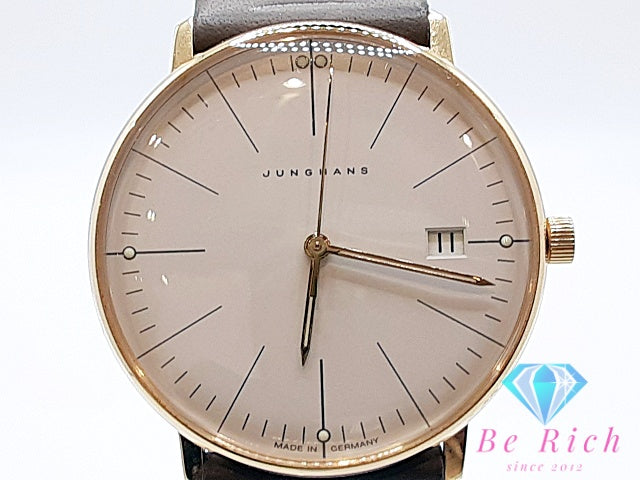 ユンハンス JUNGHANS マックスビル デイト 腕時計 47/7853.04 ホワイト 白 グレー SS GP レザー ブレス アナログ クォーツ QZ ウォッチ ユニセックス ボーイズ メンズ レディース Max Bill  【中古】【送料無料】 ht6017