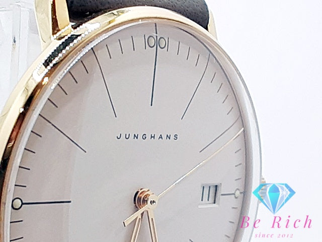 ユンハンス JUNGHANS マックスビル デイト 腕時計 47/7853.04 ホワイト 白 グレー SS GP レザー ブレス アナログ クォーツ QZ ウォッチ ユニセックス ボーイズ メンズ レディース Max Bill  【中古】【送料無料】 ht6017