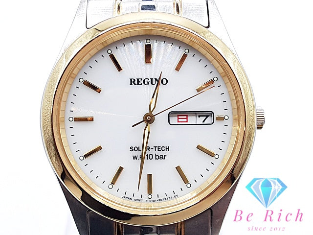 シチズン CITIZEN レグノ ソーラー デイデイト E101-S028230 メンズ 腕時計 ホワイト 白 SS ブレス アナログ クォーツ QZ ウォッチ REGUNO 【中古】【送料無料】 ht6021