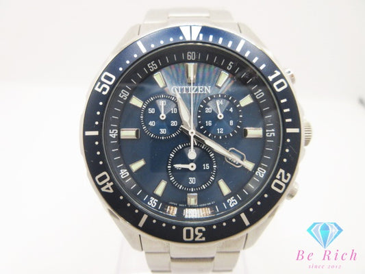 シチズン CITIZEN エコドライブ クロノグラフ デイト VO10-6772F メンズ 腕時計 青 ブルー SS ブレス アナログ クォーツ QZ ウォッチ 【中古】【送料無料】 ht6059