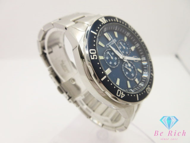 シチズン CITIZEN エコドライブ クロノグラフ デイト VO10-6772F メンズ 腕時計 青 ブルー SS ブレス アナログ クォーツ QZ ウォッチ 【中古】【送料無料】 ht6059