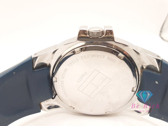 トミー ヒルフィガー TOMMY HILFIGER メンズ 腕時計 F90271 紺 ネイビー SS ラバー ブレス アナログ クォーツ QZ ウォッチ 【中古】【送料無料】 ht6131