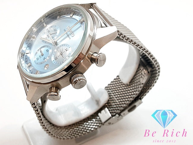 セイコー SEIKO ワイアード TOKYO SORA クロノグラフ デイト AGAT454 VD53-KJJ0 メンズ 腕時計 ライト ブルー 水色 SS メッシュ ブレス アナログ クォーツ QZ ウォッチ トーキョー ソラ WIRED 【中古】【送料無料】 ht6133