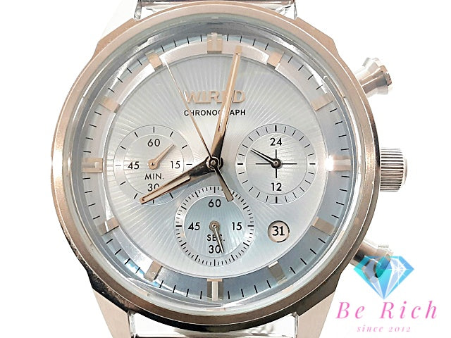 セイコー SEIKO ワイアード TOKYO SORA クロノグラフ デイト AGAT454 VD53-KJJ0 メンズ 腕時計 ライト ブルー 水色 SS メッシュ ブレス アナログ クォーツ QZ ウォッチ トーキョー ソラ WIRED 【中古】【送料無料】 ht6133