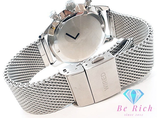 セイコー SEIKO ワイアード TOKYO SORA クロノグラフ デイト AGAT454 VD53-KJJ0 メンズ 腕時計 ライト ブルー 水色 SS メッシュ ブレス アナログ クォーツ QZ ウォッチ トーキョー ソラ WIRED 【中古】【送料無料】 ht6133