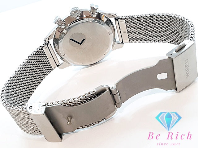 セイコー SEIKO ワイアード TOKYO SORA クロノグラフ デイト AGAT454 VD53-KJJ0 メンズ 腕時計 ライト ブルー 水色 SS メッシュ ブレス アナログ クォーツ QZ ウォッチ トーキョー ソラ WIRED 【中古】【送料無料】 ht6133