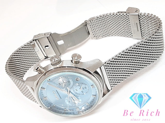 セイコー SEIKO ワイアード TOKYO SORA クロノグラフ デイト AGAT454 VD53-KJJ0 メンズ 腕時計 ライト ブルー 水色 SS メッシュ ブレス アナログ クォーツ QZ ウォッチ トーキョー ソラ WIRED 【中古】【送料無料】 ht6133