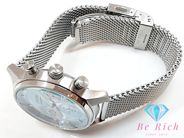 セイコー SEIKO ワイアード TOKYO SORA クロノグラフ デイト AGAT454 VD53-KJJ0 メンズ 腕時計 ライト ブルー 水色 SS メッシュ ブレス アナログ クォーツ QZ ウォッチ トーキョー ソラ WIRED 【中古】【送料無料】 ht6133