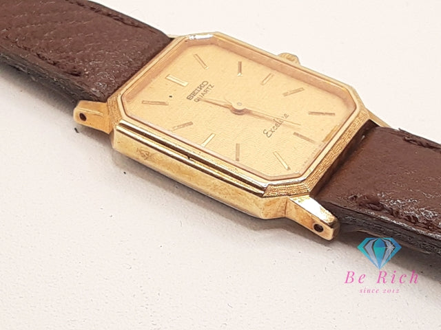 セイコー SEIKO エクセリーヌ レディース 腕時計 1220-5070 スクエア ゴールド ブラウン 茶 SS レザー ブレス アナログ クォーツ QZ ウォッチ EXCELINE  【中古】【送料無料】 ht6153