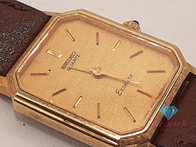 セイコー SEIKO エクセリーヌ レディース 腕時計 1220-5070 スクエア ゴールド ブラウン 茶 SS レザー ブレス アナログ クォーツ QZ ウォッチ EXCELINE  【中古】【送料無料】 ht6153