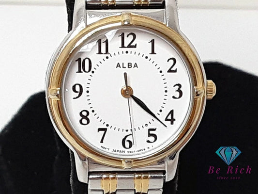 セイコー SEIKO アルバ ALBA レディース 腕時計 V501-0FC0 ラウンド 白 ホワイト シルバー ゴールド SS GP ブレス アナログ クオーツ QZ ウォッチ  【中古】【送料無料】 ht6170