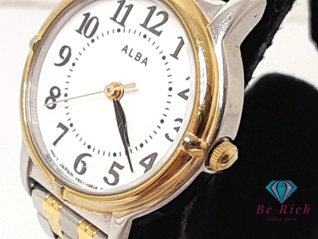 セイコー SEIKO アルバ ALBA レディース 腕時計 V501-0FC0 ラウンド 白 ホワイト シルバー ゴールド SS GP ブレス アナログ クオーツ QZ ウォッチ  【中古】【送料無料】 ht6170
