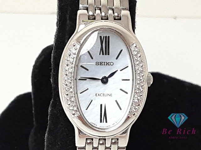 セイコー SEIKO レディース 腕時計 1F20-0BG0 ダイヤ ベゼル 白 ホワイト シェル シルバー SS ブレス アナログ クォーツ QZ ウォッチ 【中古】【送料無料】ht6196