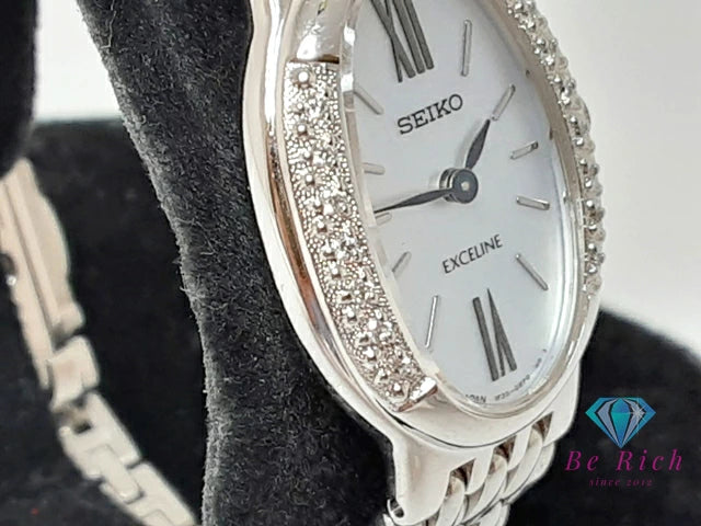 セイコー SEIKO レディース 腕時計 1F20-0BG0 ダイヤ ベゼル 白 ホワイト シェル シルバー SS ブレス アナログ クォーツ QZ ウォッチ 【中古】【送料無料】ht6196