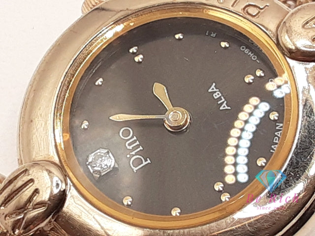 セイコー SEIKO アルバ 1P ダイヤ レディース 腕時計 Y150-0C80 黒 ブラック ゴールド SS  GP ブレス アナログ QZ ウォッチ ALBA 【中古】【送料無料】 ht6224