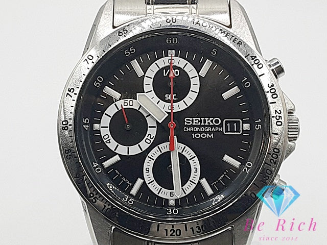 セイコー SEIKO クロノグラフ デイト SND371P 7T92-0DW0 メンズ 腕時計 黒 ブラック SS ブレス アナログ クォーツ QZ ウォッチ  【中古】【送料無料】 ht6233
