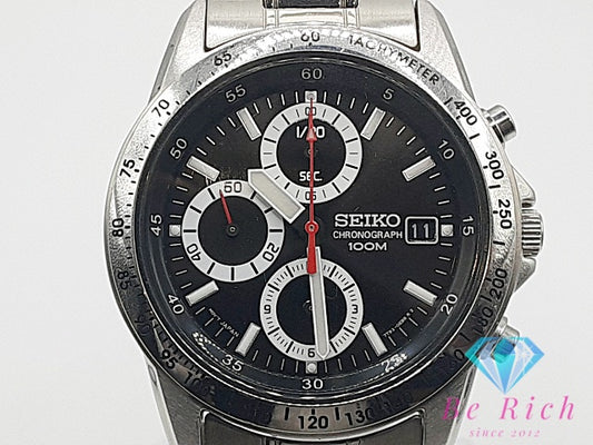 セイコー SEIKO クロノグラフ デイト SND371P 7T92-0DW0 メンズ 腕時計 黒 ブラック SS ブレス アナログ クォーツ QZ ウォッチ  【中古】【送料無料】 ht6233