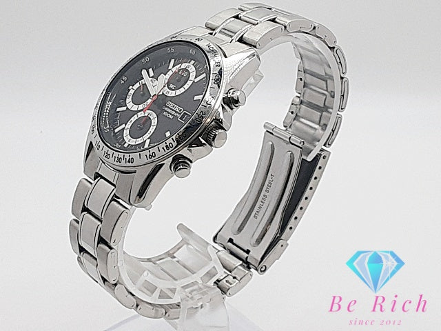 セイコー SEIKO クロノグラフ デイト SND371P 7T92-0DW0 メンズ 腕時計 黒 ブラック SS ブレス アナログ クォーツ QZ ウォッチ  【中古】【送料無料】 ht6233