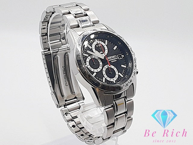 セイコー SEIKO クロノグラフ デイト SND371P 7T92-0DW0 メンズ 腕時計 黒 ブラック SS ブレス アナログ クォーツ QZ ウォッチ  【中古】【送料無料】 ht6233