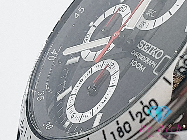 セイコー SEIKO クロノグラフ デイト SND371P 7T92-0DW0 メンズ 腕時計 黒 ブラック SS ブレス アナログ クォーツ QZ ウォッチ  【中古】【送料無料】 ht6233