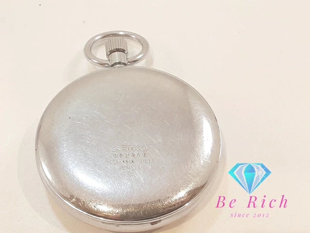 セイコー SEIKO 懐中時計 ポケット ウォッチ 7550-0010 白 ホワイト シルバー SS メッキ アナログ クォーツ QZ 時計 鉄道時計   【中古】【送料無料】 ht6234