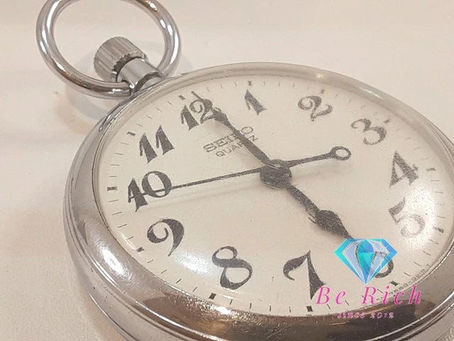 セイコー SEIKO 懐中時計 ポケット ウォッチ 7550-0010 白 ホワイト シルバー SS メッキ アナログ クォーツ QZ 時計 鉄道時計   【中古】【送料無料】 ht6234