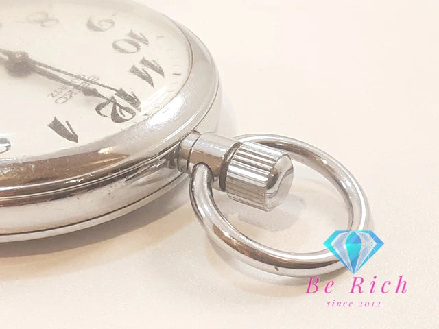 セイコー SEIKO 懐中時計 ポケット ウォッチ 7550-0010 白 ホワイト シルバー SS メッキ アナログ クォーツ QZ 時計 鉄道時計   【中古】【送料無料】 ht6234