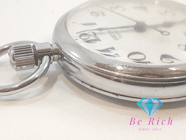 セイコー SEIKO 懐中時計 ポケット ウォッチ 7550-0010 白 ホワイト シルバー SS メッキ アナログ クォーツ QZ 時計 鉄道時計   【中古】【送料無料】 ht6234