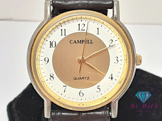 カンペール CAMPELL メンズ 腕時計 白 ホワイト ブラウン 茶 SS レザー ブレス アナログ クォーツ QZ ウォッチ    【中古】【送料無料】 ht6247