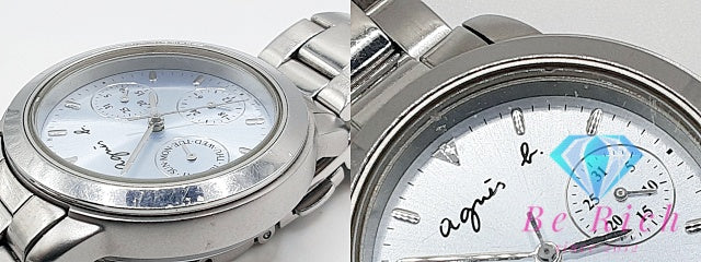 アニエスベー agnes b. トリプル カレンダー デイト V33J-0010 レディース 腕時計 水色 ライト ブルー シルバー SS ブレス アナログ クォーツ QZ ウォッチ  【中古】【送料無料】 ht6276