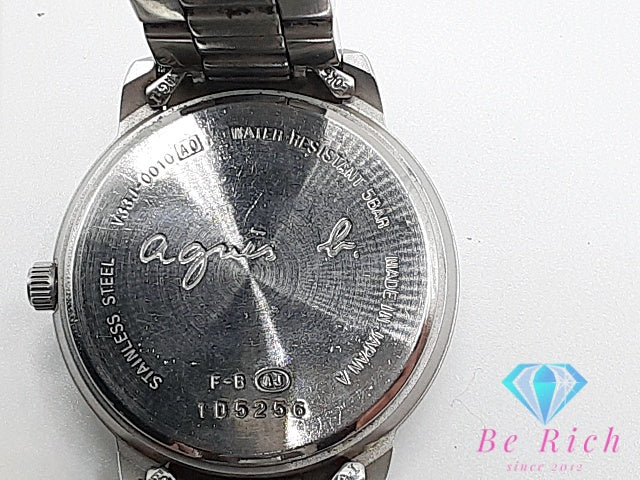 アニエスベー agnes b. トリプル カレンダー デイト V33J-0010 レディース 腕時計 水色 ライト ブルー シルバー SS ブレス アナログ クォーツ QZ ウォッチ  【中古】【送料無料】 ht6276