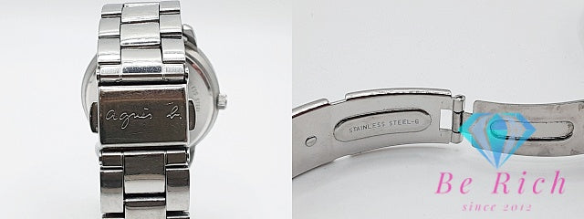 アニエスベー agnes b. トリプル カレンダー デイト V33J-0010 レディース 腕時計 水色 ライト ブルー シルバー SS ブレス アナログ クォーツ QZ ウォッチ  【中古】【送料無料】 ht6276