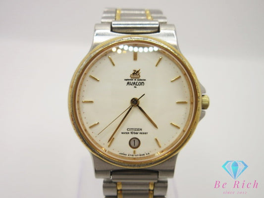 シチズン CITIZEN AVALON アバロン デイト メンズ 腕時計 4710-470192 アイボリー SS GP ブレス アナログ クォーツ QZ ウォッチ 【中古】【送料無料】 ht6281