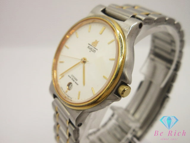 シチズン CITIZEN AVALON アバロン デイト メンズ 腕時計 4710-470192 アイボリー SS GP ブレス アナログ クォーツ QZ ウォッチ 【中古】【送料無料】 ht6281