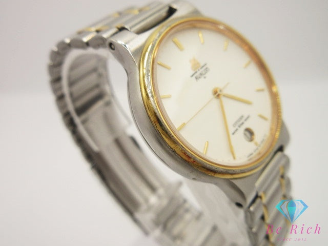 シチズン CITIZEN AVALON アバロン デイト メンズ 腕時計 4710-470192 アイボリー SS GP ブレス アナログ クォーツ QZ ウォッチ 【中古】【送料無料】 ht6281