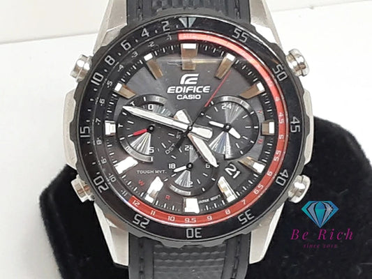 カシオ CASIO エディフィス 電波 ソーラー メンズ 腕時計 EQW-T670 黒 ブラック SS 樹脂 ラバー ブレス アナログ クォーツ QZ ウォッチ EDIFICE  【中古】【送料無料】 ht6319