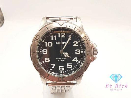 ジェイアクシス J-AXIS スクリプト メンズ 腕時計 黒 ブラック シルバー SS ブレス アナログ クォーツ QZ ウォッチ SCRIPT  【中古】【送料無料】 ht6322