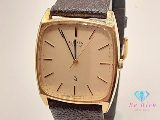 シチズン CITIZEN メンズ 腕時計 1230-214277 ゴールド ブラウン 茶 SS レザー ブレス アナログ クォーツ QZ ウォッチ  【中古】【送料無料】 ht6328