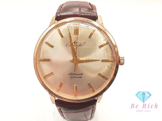 シチズン CITIZEN ジェット メンズ 腕時計 JT15701A 21石 自動巻き シャンパン ゴールド ブラウン 茶 GP 金張り  レザー ブレス アナログ アンティーク ヴィンテージ ウォッチ Jet 【中古】【送料無料】 ht6334