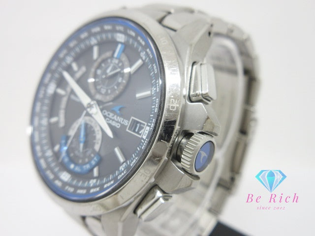カシオ CASIO オシアナス OCW-T1000 フル メタル 電波 ソーラー クロノグラフ メンズ 腕時計 黒 ブラック チタン ブレス クォーツ QZ ウォッチ チタニウム  【中古】【送料無料】 ht6540