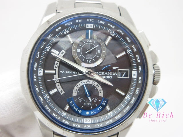 カシオ CASIO オシアナス OCW-T1000 フル メタル 電波 ソーラー クロノグラフ メンズ 腕時計 黒 ブラック チタン ブレス クォーツ QZ ウォッチ チタニウム  【中古】【送料無料】 ht6540