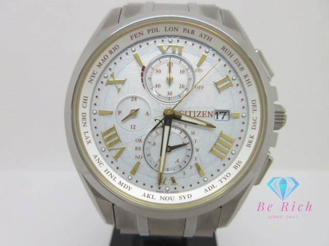 シチズン CITIZEN アテッサ エコ ドライブ メンズ 腕時計 デイデイト H800-T024734 シルバー チタニウム チタン ブレス アナログ クォーツ QZ ウォッチ 電波 ソーラー Eco-Drive ATTESA    【中古】【送料無料】 ht6545