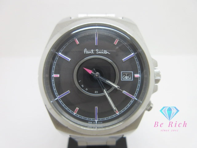 ポールスミス Paul Smith 電波 ソーラー メンズ 腕時計 デイト H416-T020879 黒 ブラック シルバー SS ブレス アナログ クォーツ QZ ウォッチ   【中古】【送料無料】 ht6566