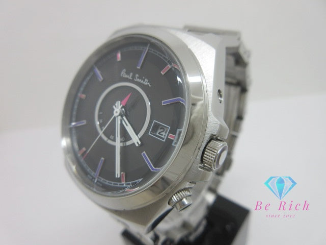 ポールスミス Paul Smith 電波 ソーラー メンズ 腕時計 デイト H416-T020879 黒 ブラック シルバー SS ブレス アナログ クォーツ QZ ウォッチ   【中古】【送料無料】 ht6566