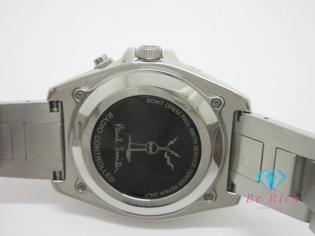 ポールスミス Paul Smith 電波 ソーラー メンズ 腕時計 デイト H416-T020879 黒 ブラック シルバー SS ブレス アナログ クォーツ QZ ウォッチ   【中古】【送料無料】 ht6566