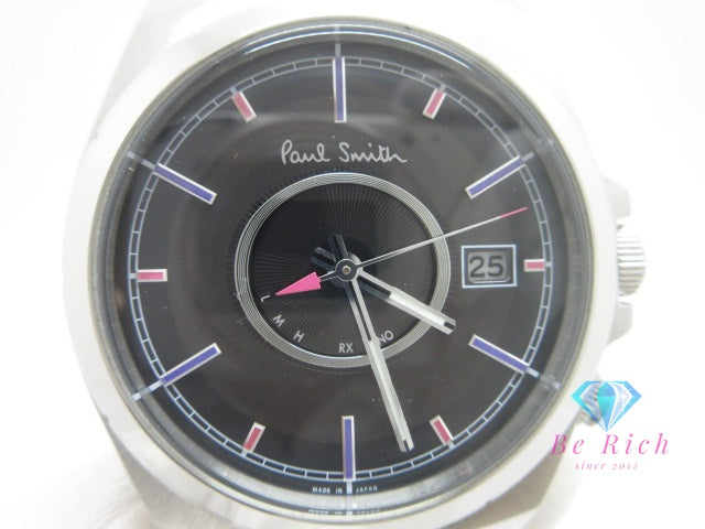 ポールスミス Paul Smith 電波 ソーラー メンズ 腕時計 デイト H416-T020879 黒 ブラック シルバー SS ブレス アナログ クォーツ QZ ウォッチ   【中古】【送料無料】 ht6566