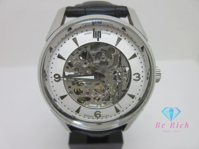 美品 リップ LIP ヒマラヤ 40MM スケルトン 自動巻き メンズ 腕時計 671248 シースルー シルバー ブラック 黒 SS レザー ブレス アナログ オートマ AT ウォッチ HIMALAYA SQUELETON ほぼ 未使用品  【中古】【送料無料】 ht6588